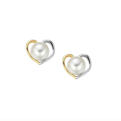 9ct Gold Petite Heart Pearl Earrings by Amore