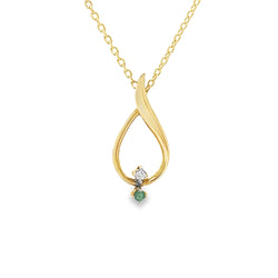 9ct Gold Emerald & Diamond Teardrop Pendant