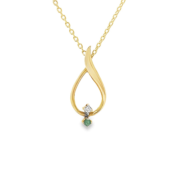 9ct Gold Emerald & Diamond Teardrop Pendant