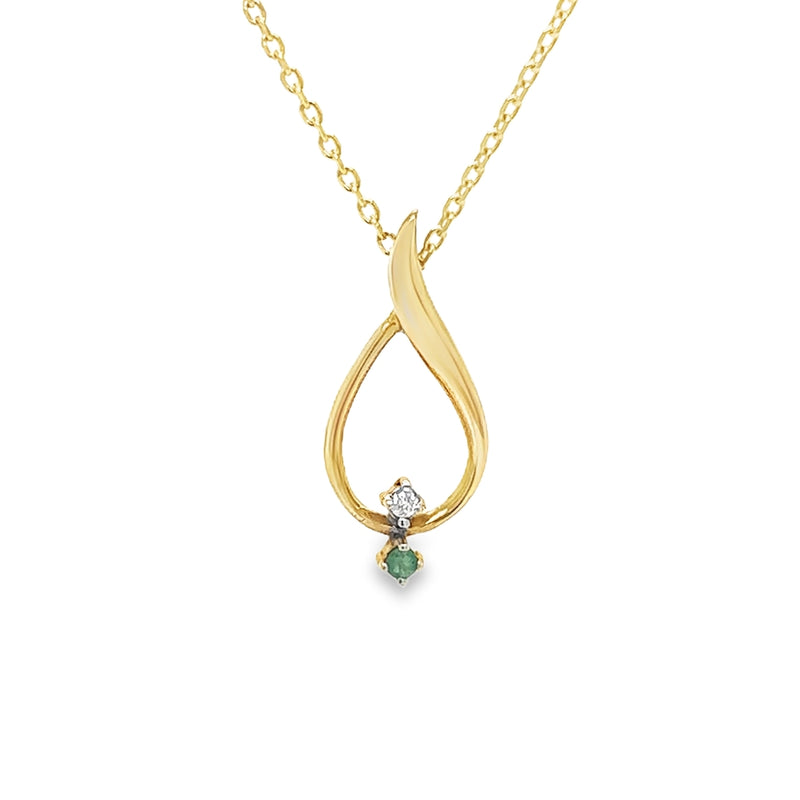 9ct Gold Emerald & Diamond Teardrop Pendant