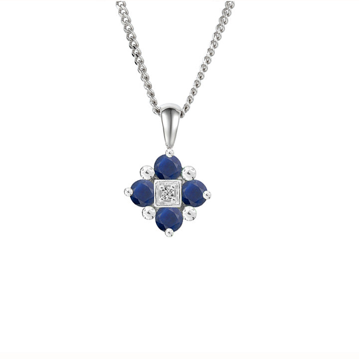 9ct White Gold Sapphire & Diamond Checkers Pendant