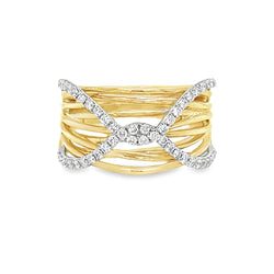 9ct Gold Cross Over Diamond Ring by Amore