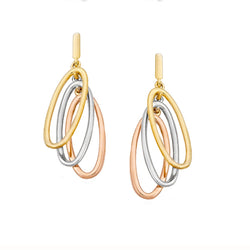 9ct 3 Colour Gold Oval Drop Earrings by Amore