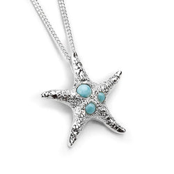 Henryka Large Starfish Necklace in Silver and Larimar