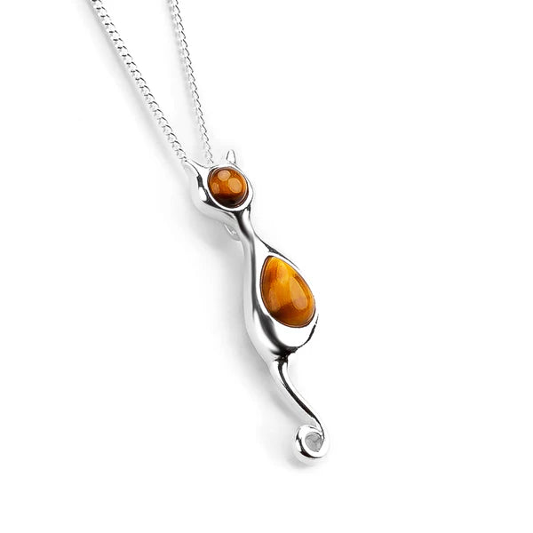 Henryka Cat Necklace in Silver and Tiger's Eye