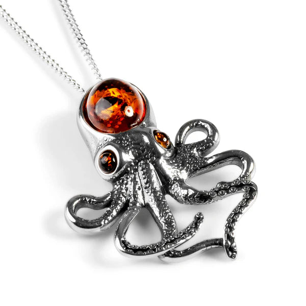 Henryka Octopus Necklace in Silver and Amber