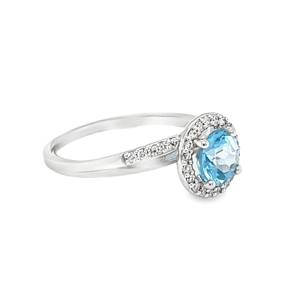 Blue Topaz & Diamond Caitlin Ring by Amore 9ct White Gold side