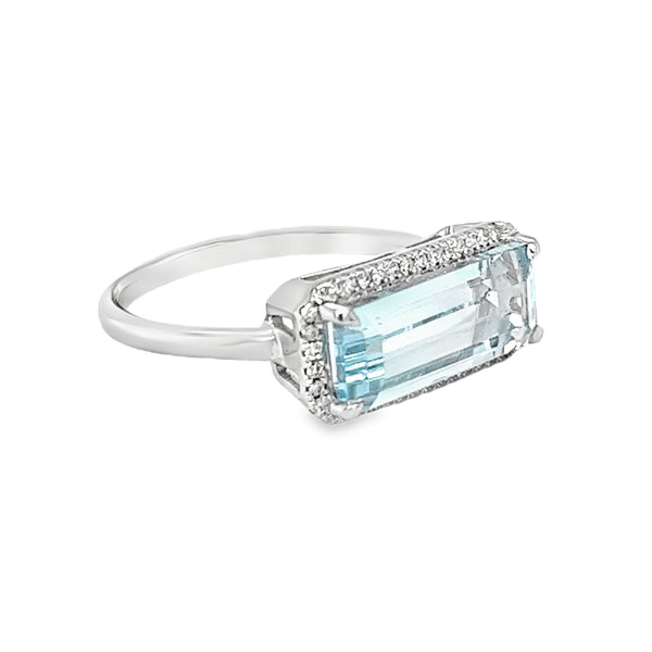 Blue Topaz & Diamond Oblong Ring 9ct White Gold side