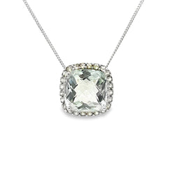 Cushion Cut Green Amethyst Pendant 9ct White Gold