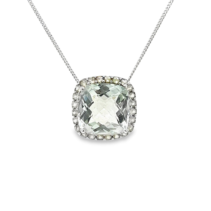 Cushion Cut Green Amethyst Pendant 9ct White Gold