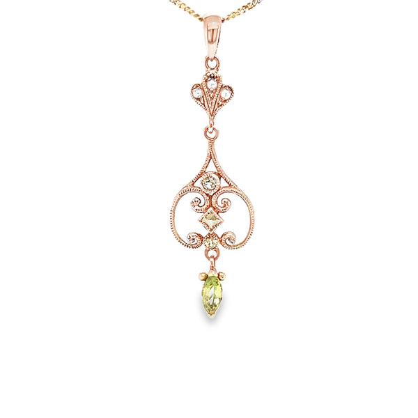 9ct Gold Peridot & Seed Pearl Pendant