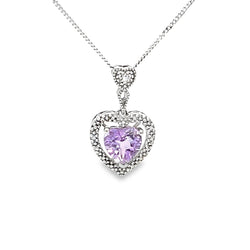 Heart Shaped Amethyst & Diamond 9ct White Gold Pendant