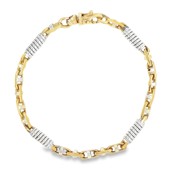 9ct 2 Colour Gold Round Marine Link Bracelet