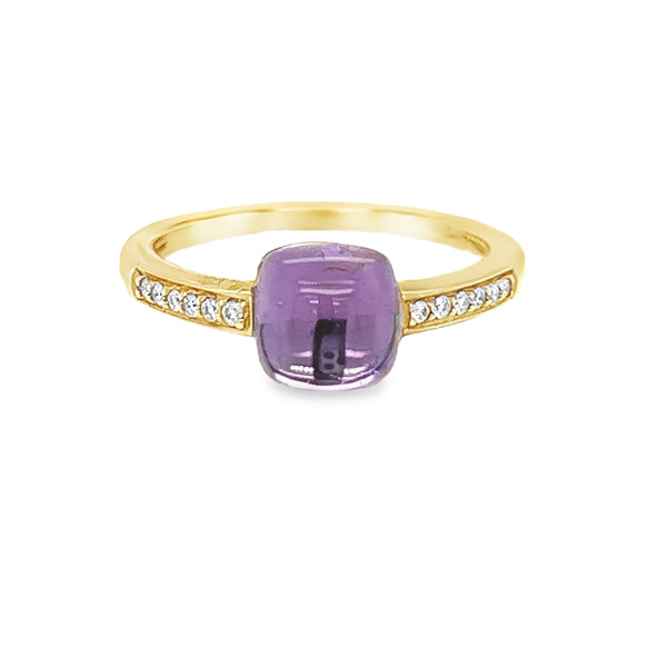 Cabochon Amethyst & Diamond Ring 9ct Gold