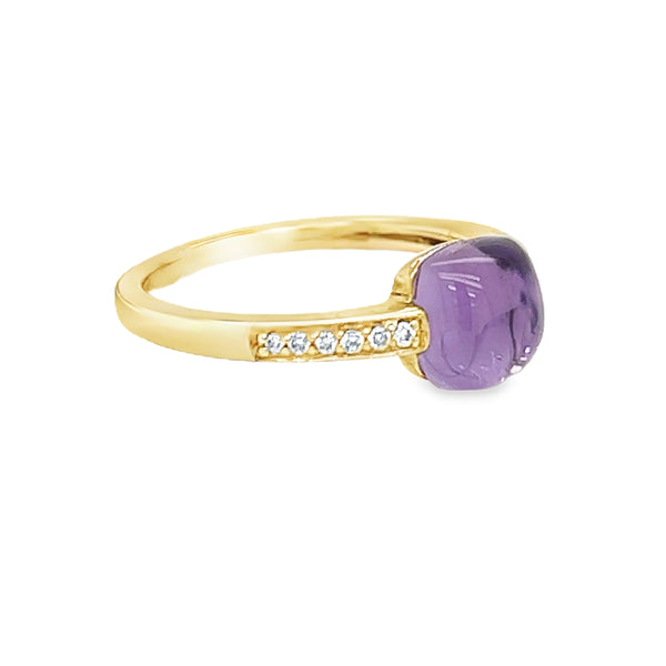 Cabochon Amethyst & Diamond Ring 9ct Gold