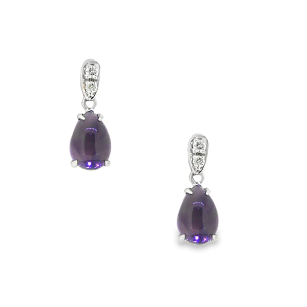 Amethyst & Diamond Drop Earrings 9ct White Gold