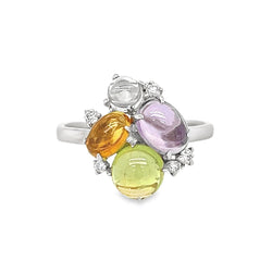 Cabochon Multi Gem & Diamond Ring 9ct White Gold