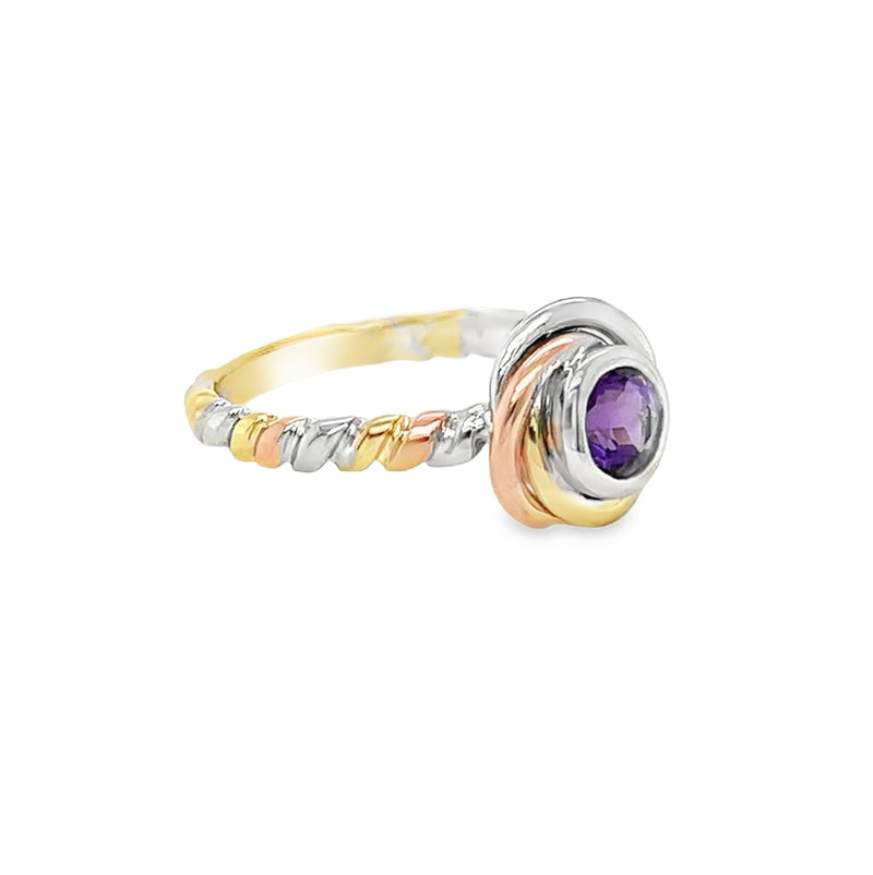 9ct 3 Colour Gold Amethyst Knot Ring by Amore side