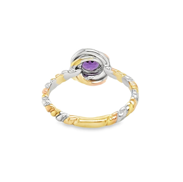 9ct 3 Colour Gold Amethyst Knot Ring by Amore rear