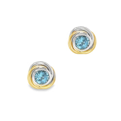 Amore Blue Topaz Knot Earrings 9ct 2 Colour Gold