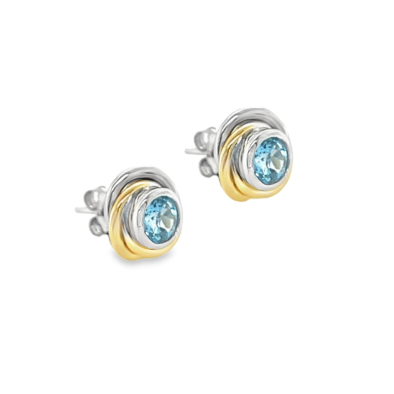 Amore Blue Topaz Knot Earrings 9ct 2 Colour Gold side