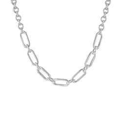 Silver Round and Paper Chain Link Necklace 18 Inch