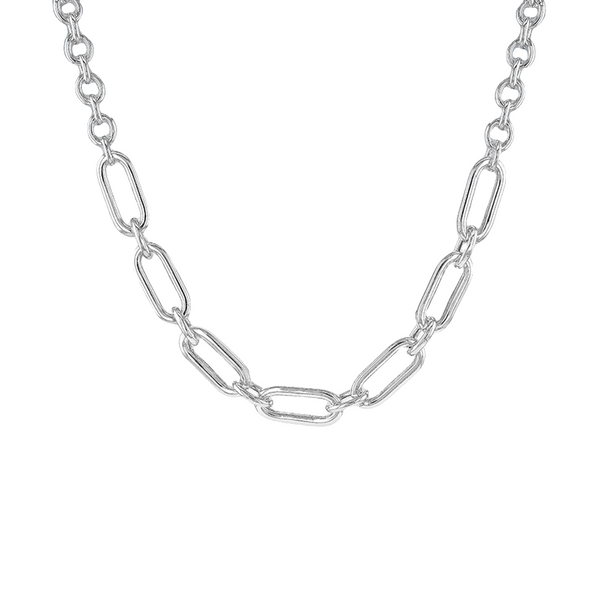 Silver Round and Paper Chain Link Necklace 18 Inch