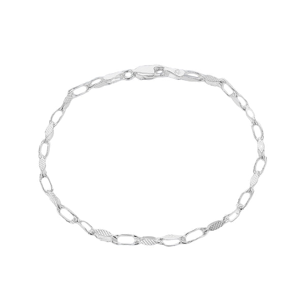 Sterling Silver Textured Oval Link Paper Chain Bracelet 19cm/7.5"