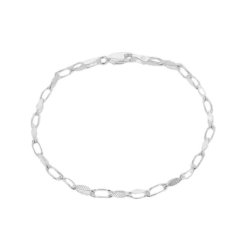 Sterling Silver Textured Oval Link Paper Chain Bracelet 19cm/7.5"