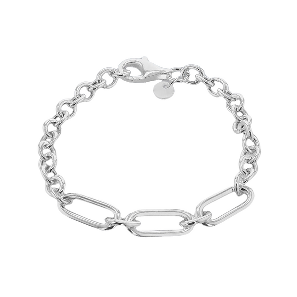 Sterling Silver Round and Paper Chain Link Bracelet