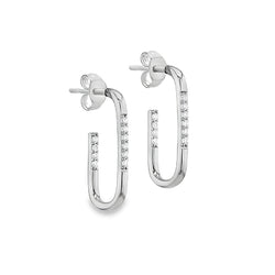 Sterling Silver CZ Rectangular Half Hoop Earrings