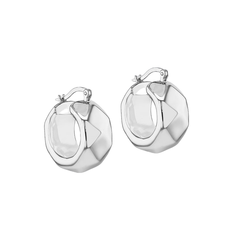 Sterling Silver Faceted Hoop Earrings