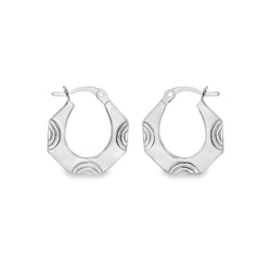 Sterling Silver Hexagonal Patterned Hoop Earrings