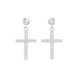 Sterling Silver CZ Cross Drop Earrings