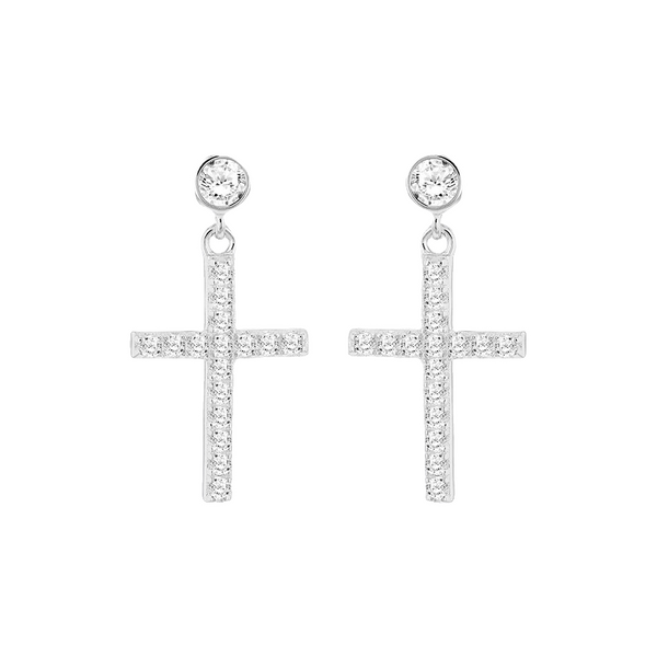 Sterling Silver CZ Cross Drop Earrings