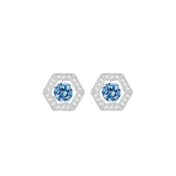 Sterling Silver Hexagonal Blue & White CZ Stud Earrings