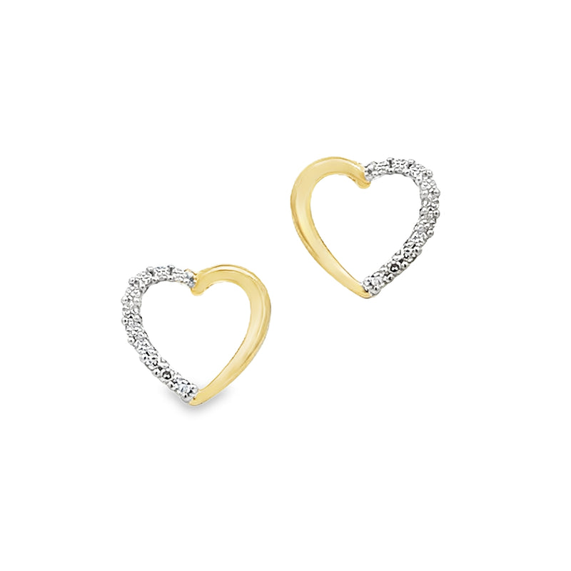 9ct Yellow Gold Open Heart Diamond Stud Earrings