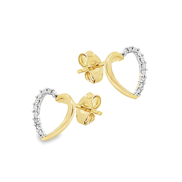 9ct Yellow Gold Open Heart Diamond Stud Earrings