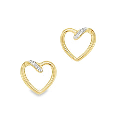 9ct Yellow Gold Open Heart Diamond Stud Earrings