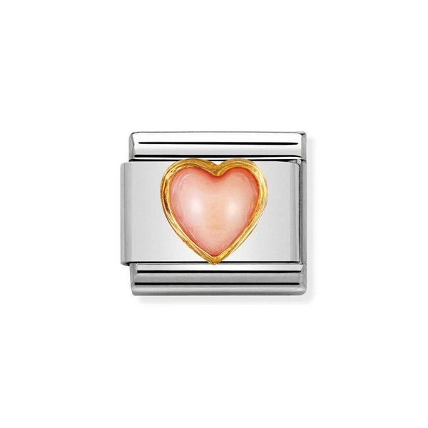 Nomination Classic Link Pink Coral Stone Heart Charm in Gold