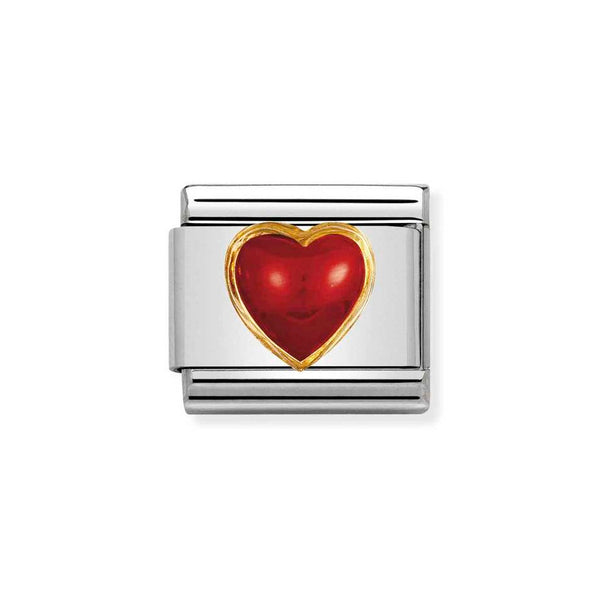 Nomination Classic Link Red Coral Stone Heart Charm in Gold