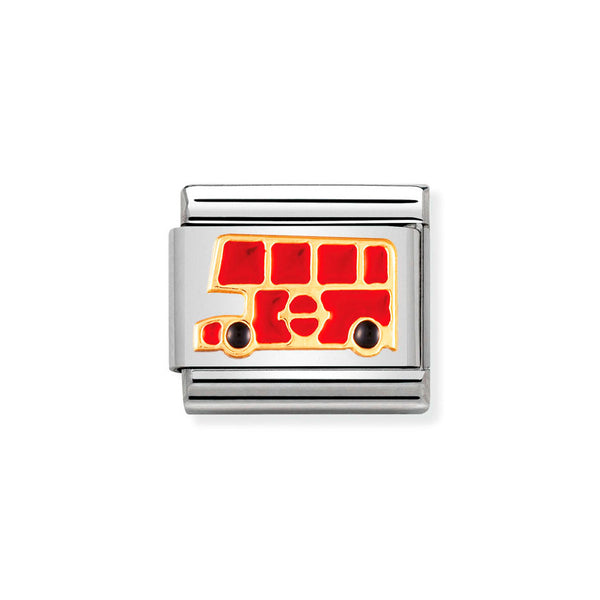 Nomination Classic Link Double Decker Bus Charm in Gold and Enamel