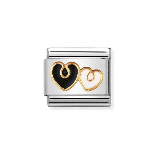 Nomination Classic Link Black & White Heart Charm in Gold
