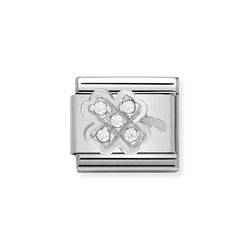 Nomination Classic Link CZ Clover Charm in Silver