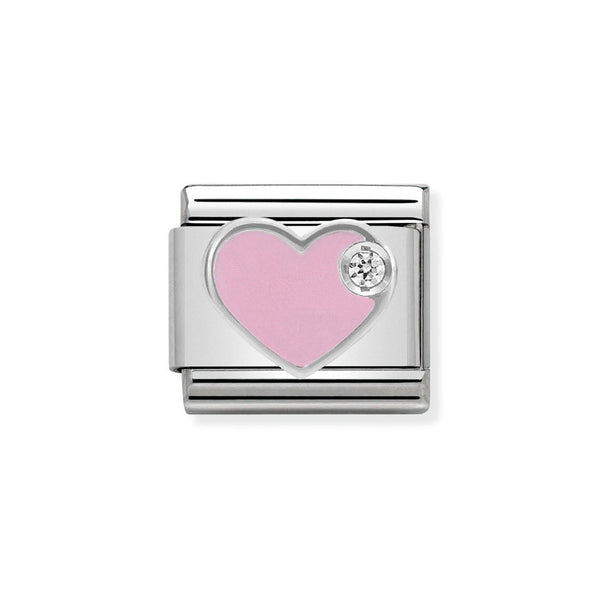 Nomination Classic Link of Pink CZ Heart Charm in Silver