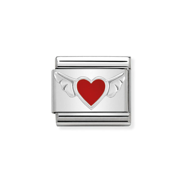 Nomination Classic Link Flying Red Heart Charm in Silver