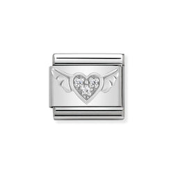 Nomination Classic Link Flying CZ Heart Charm in Silver