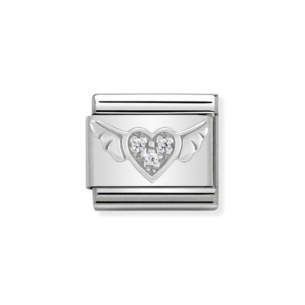 Nomination Classic Link Flying CZ Heart Charm in Silver