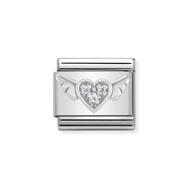 Nomination Classic Link Flying CZ Heart Charm in Silver