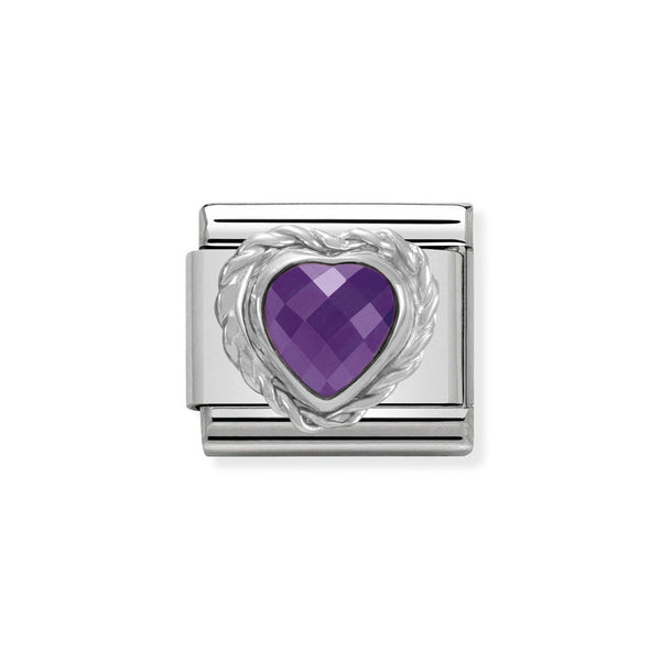 Nomination Classic Link Faceted Violet Cubic Zirconia Heart Charm in Silver